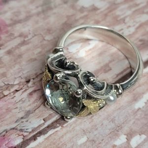 ANN KING Sterling Silver 18K Gold Butterfly Prasiolite Pearl Ring Size 9
